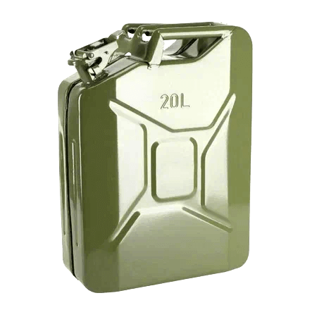 una tanica carburante in metallo verde da 20 litri